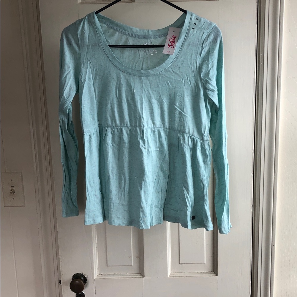 Justice Light Aqua Long Sleeve Scoop-Neck Peplum Top